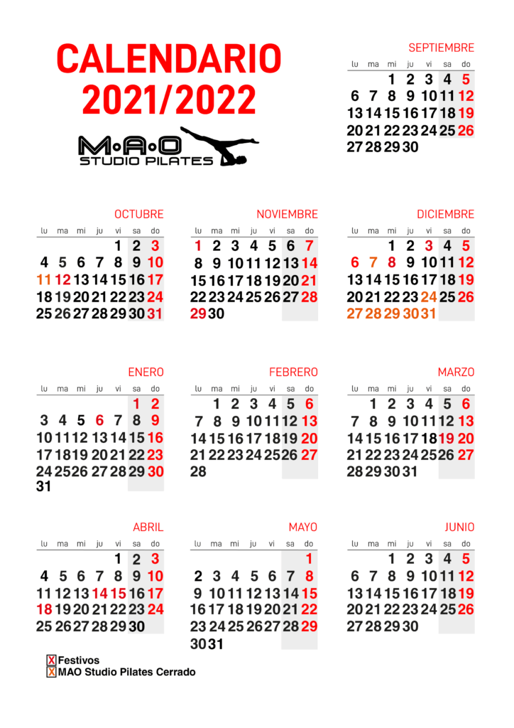 Calendario MAO Studio Pilates